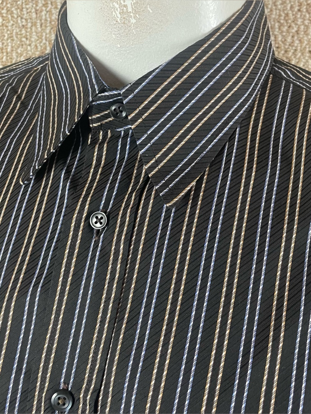 Zanella Button Up Shirt Men's Large Cotton Long Sleeve Italy Striped Black F47